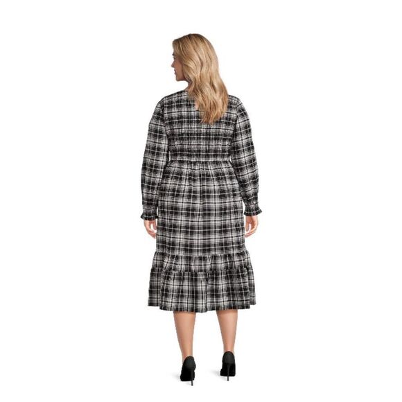 Women's Plus Size Tiered Peasant Plaid Lightweight Comfy Midi Dress Size 2X - Picture 4 of 8